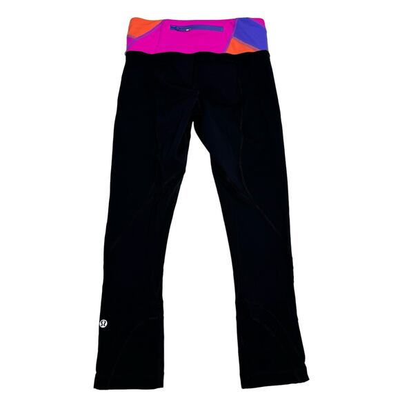 Lululemon Run Inspire Crop II Black Highlight Colorblock Size 2 Running Leggings - Picture 3 of 10